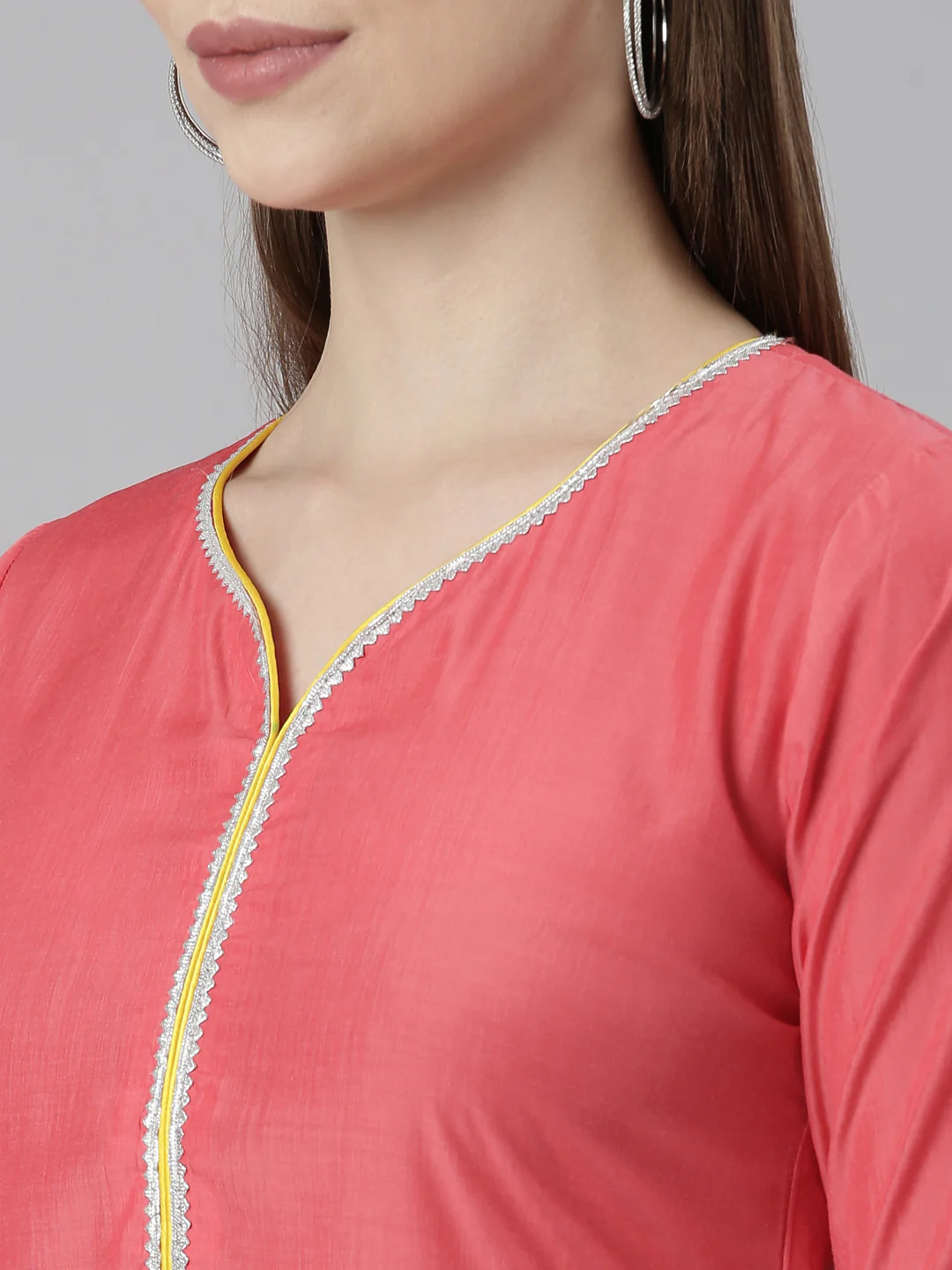 Neerus Orange Regular Straight Solid Kurta - Image 4