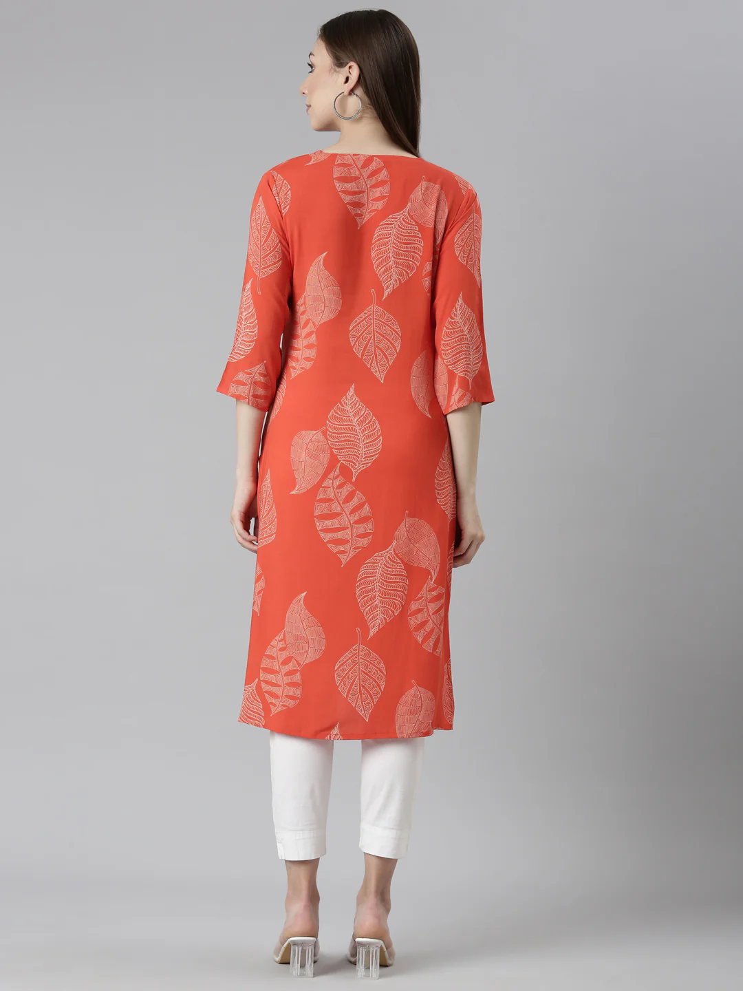 Neerus Orange Regular Straight Tribal Kurta - Image 3