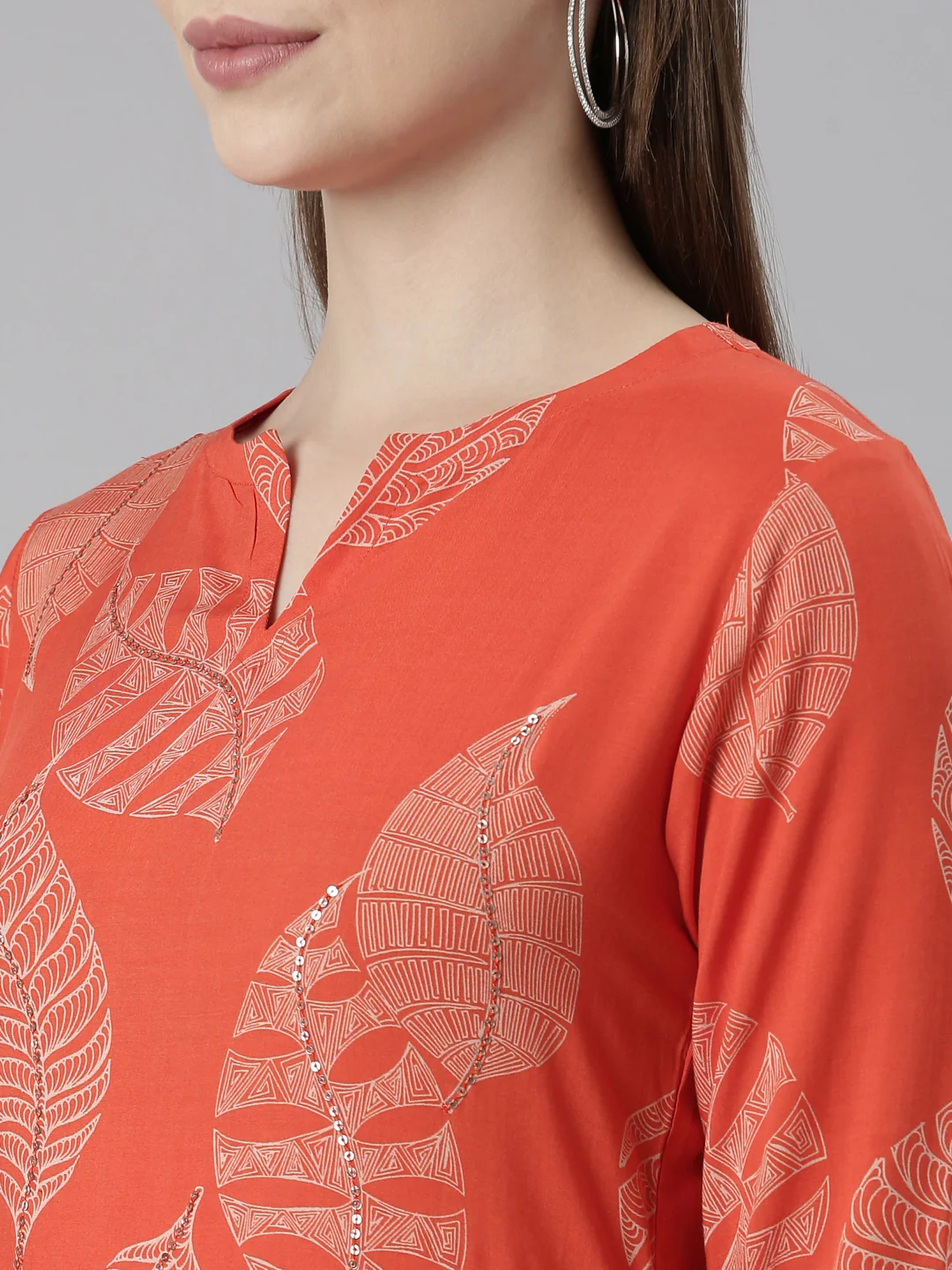 Neerus Orange Regular Straight Tribal Kurta - Image 4