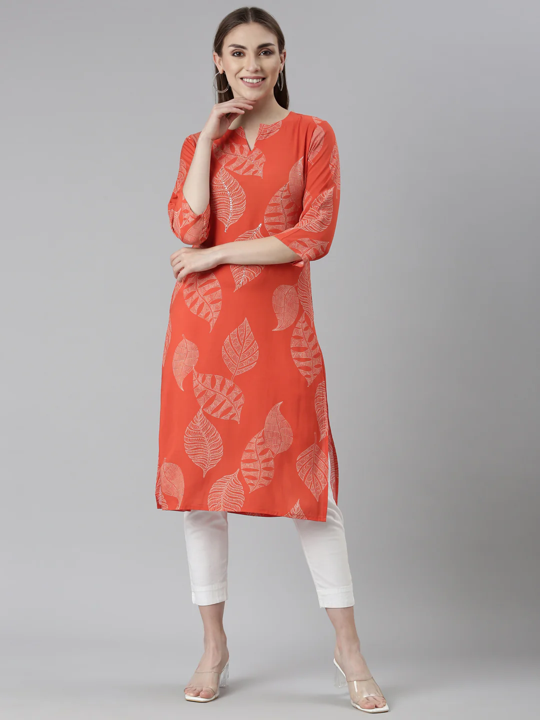 Neerus Orange Regular Straight Tribal Kurta - Image 5