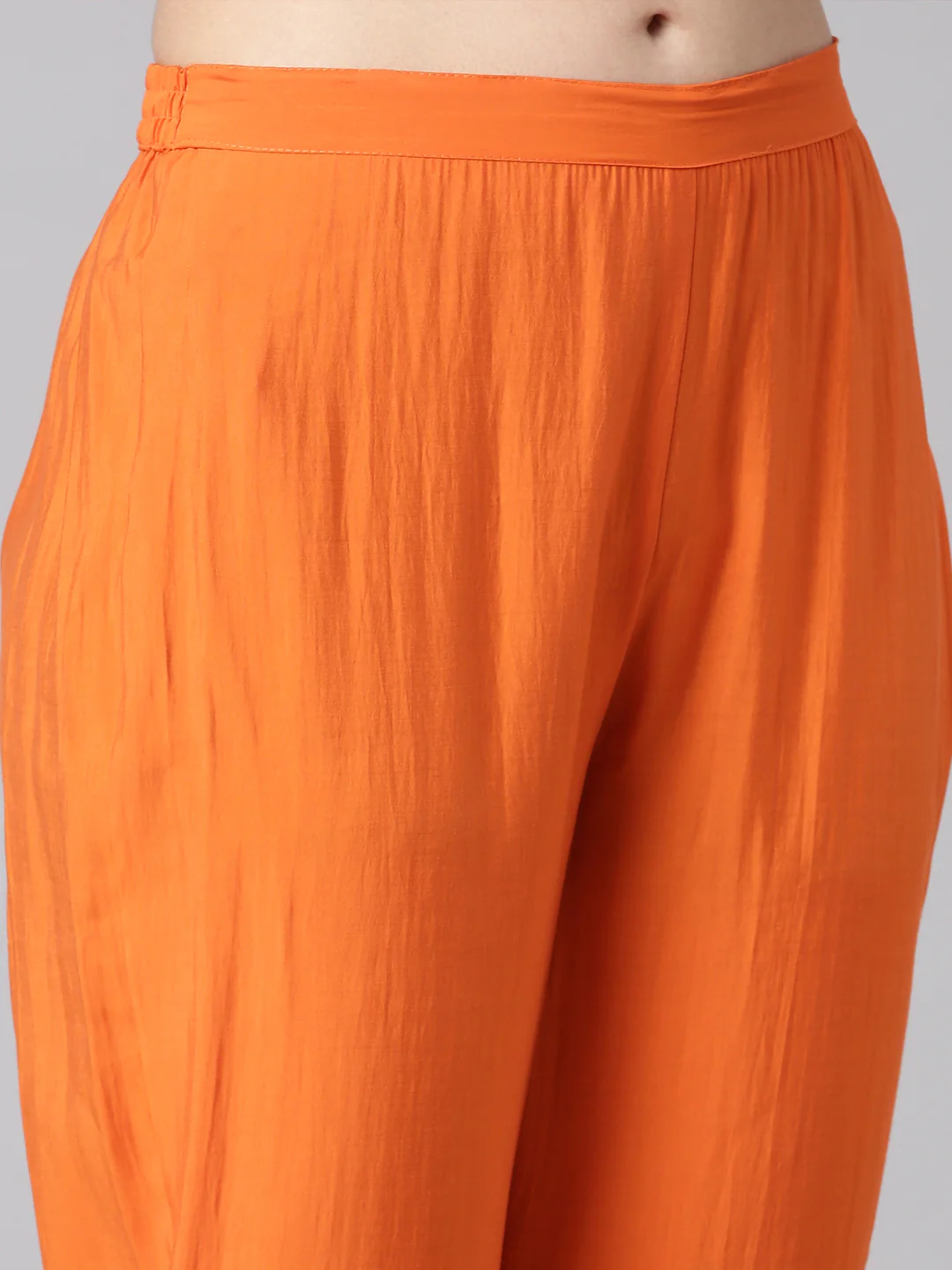 Neerus Orange Solid Straight Kurta and Trousers With Dupatta - Image 7