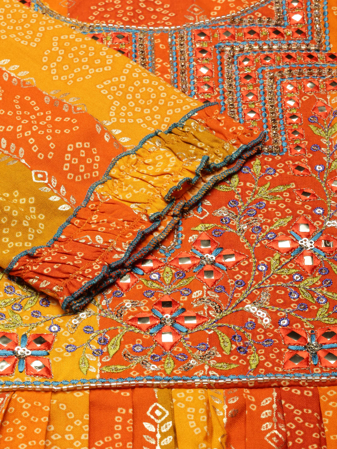 Neerus Orange Straight Casual Floral Dresses - Image 4