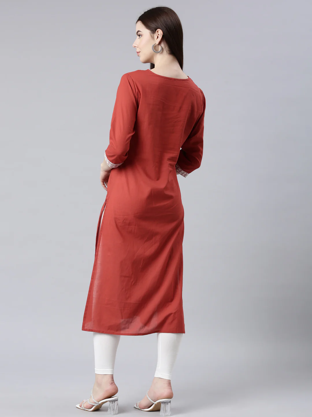 Neerus Orange Straight Casual Floral Straight Kurta - Image 3
