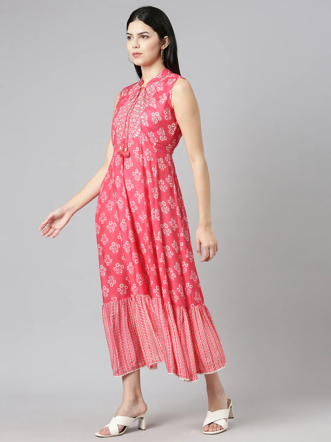 Neerus Pink Straight Casual Printed Dress - Image 2