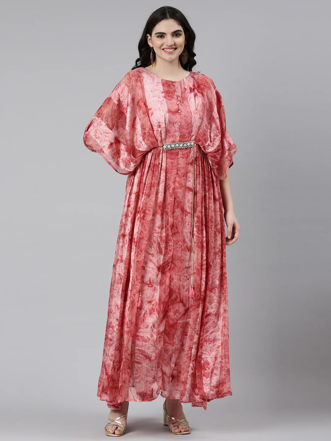 Neerus Orange Straight Casual Solid Gown