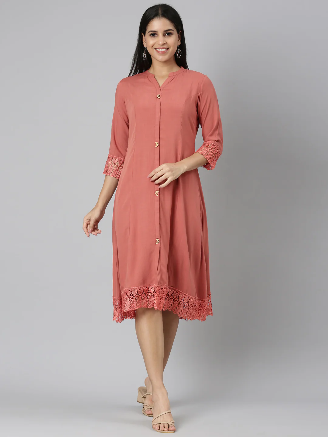 Neerus Orange Straight Casual Solid Straight Kurta