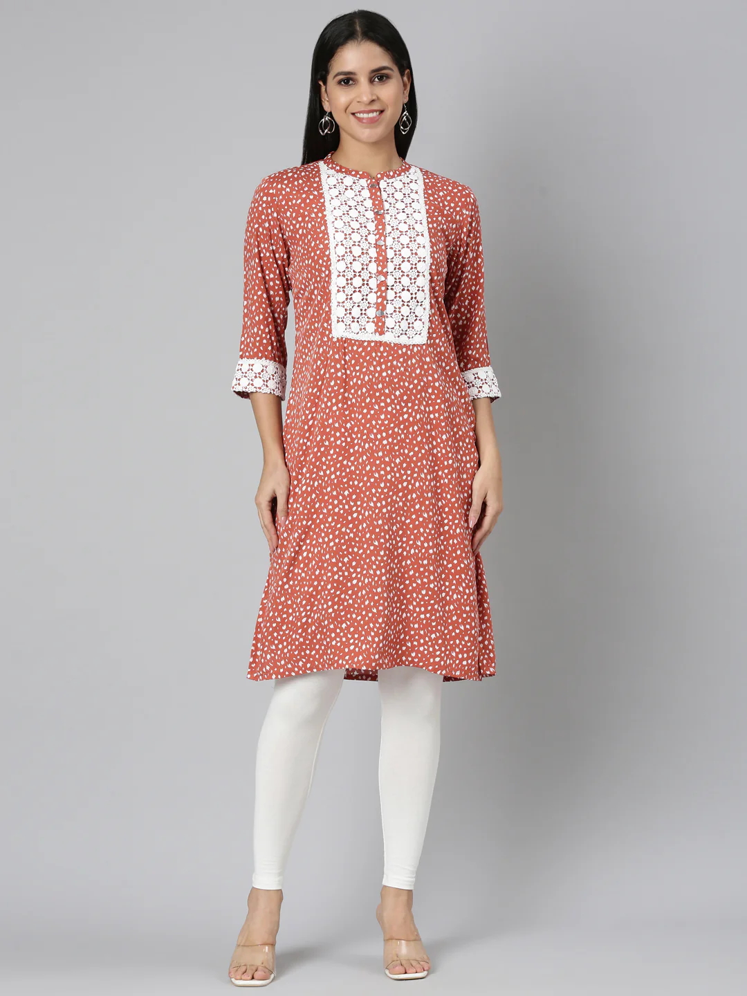 Neerus Orange Straight Casual Solid Straight Kurta