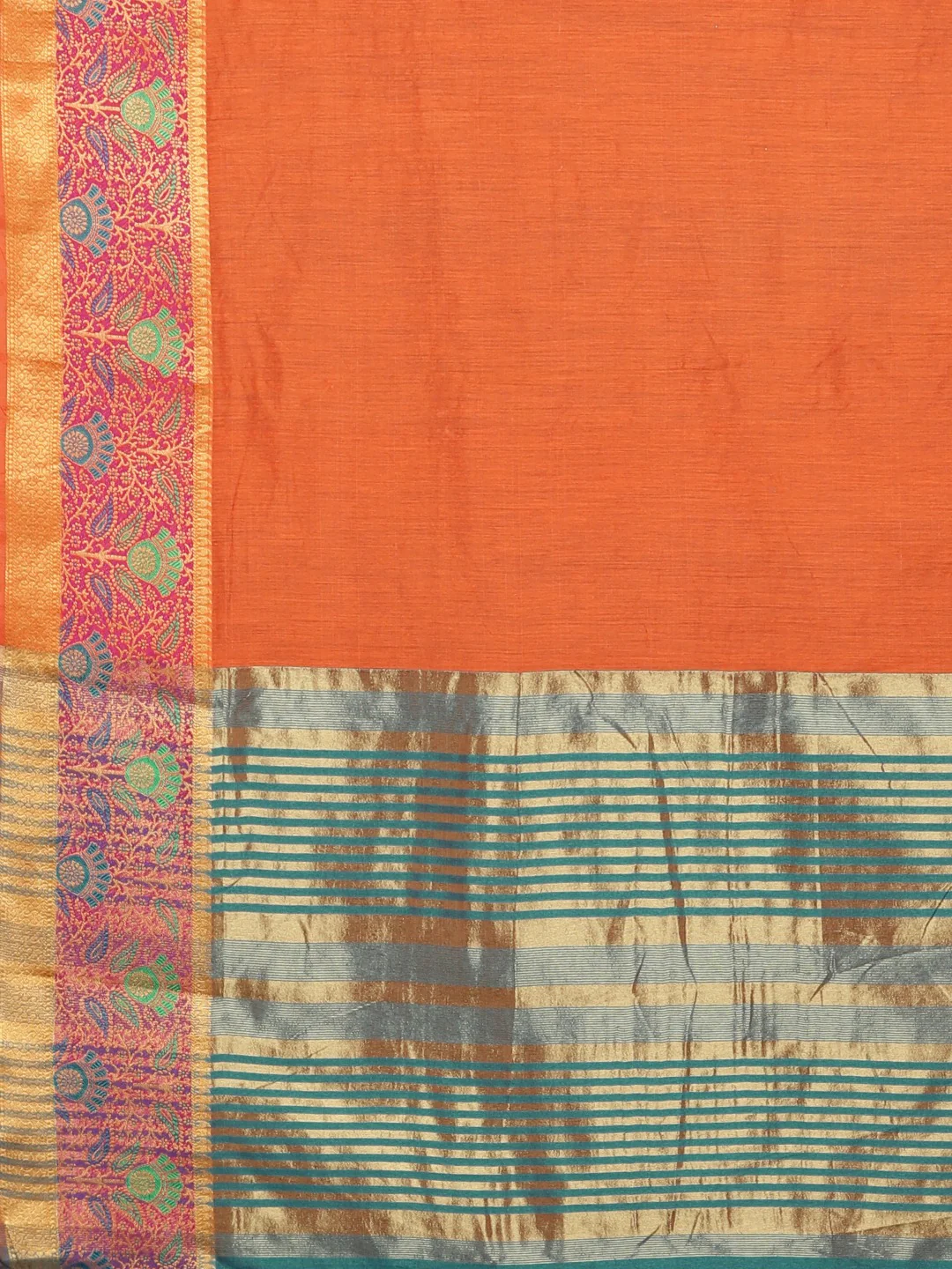 Neerus Orange Textured Saree With Blouse - Image 4
