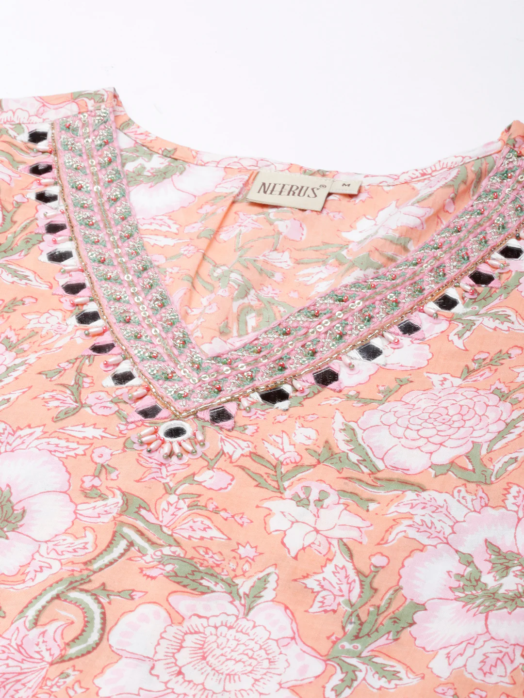Neerus Peach Anarkali Kurta and Trousers With Dupatta - Image 4