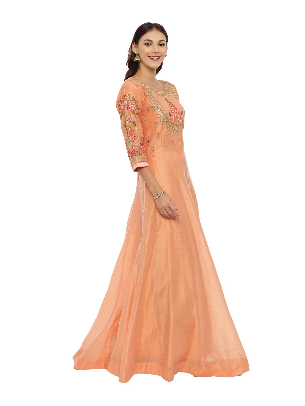 Neerus Peach Color Chanderi Fabric Suit-Anarkali - Image 3