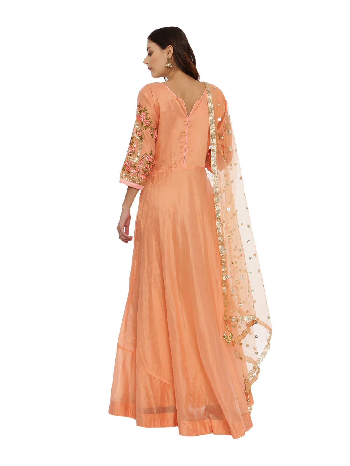 Neerus Peach Color Chanderi Fabric Suit-Anarkali - Image 4