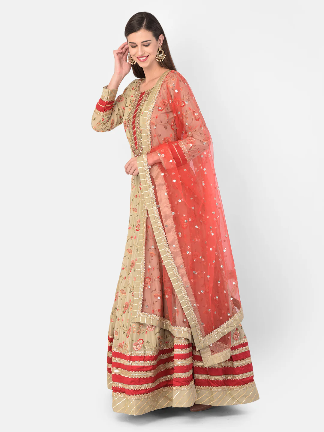 Neerus Peach Color Georgette Fabric Gown