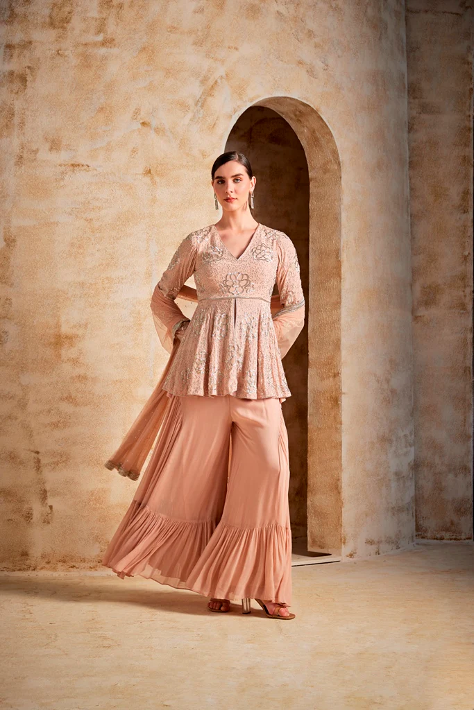 Neerus Peach Color Georgette Fabric Suit Set - Image 3