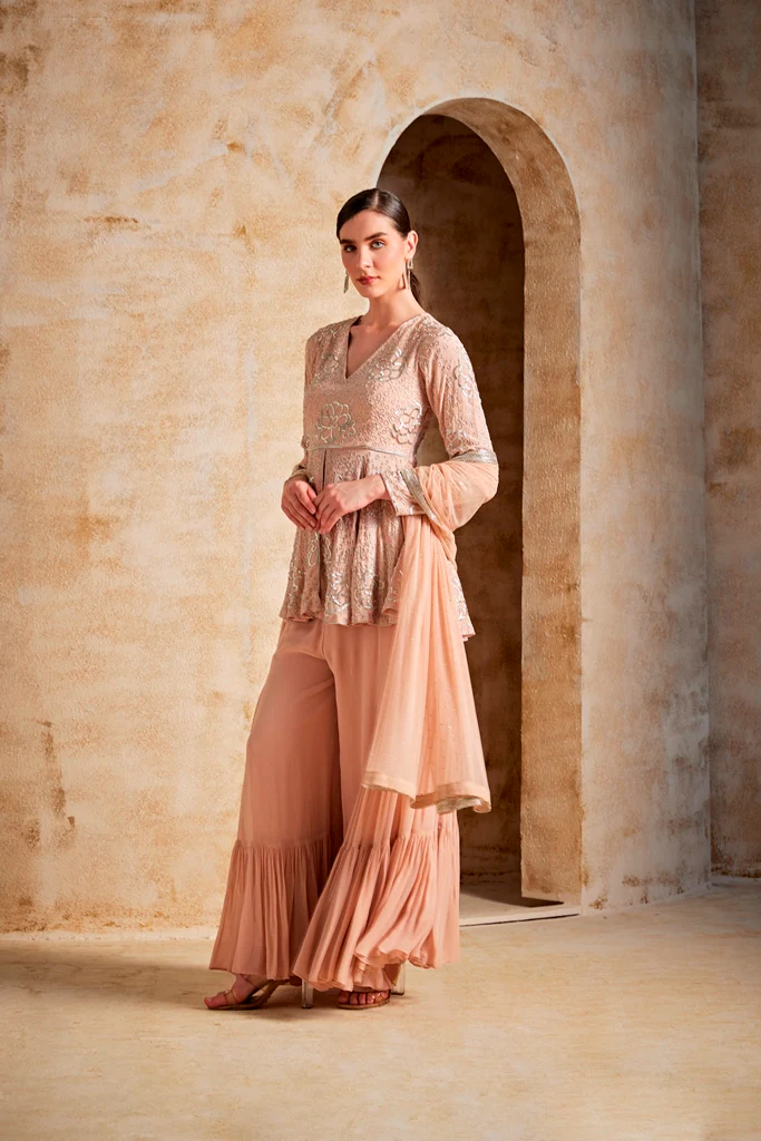 Neerus Peach Color Georgette Fabric Suit Set - Image 4