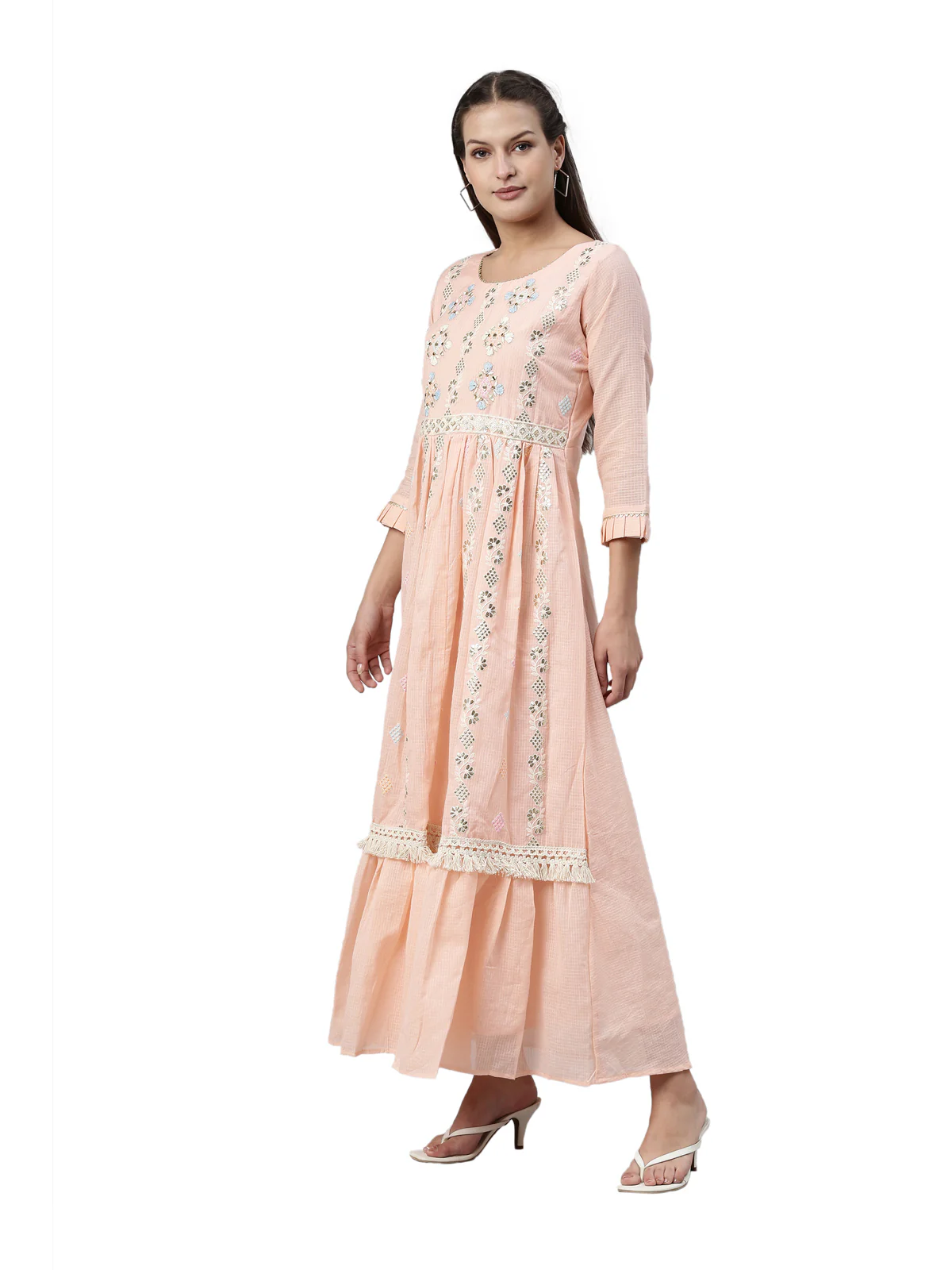 Neerus Peach Color Kota Fabric Kurta - Image 3