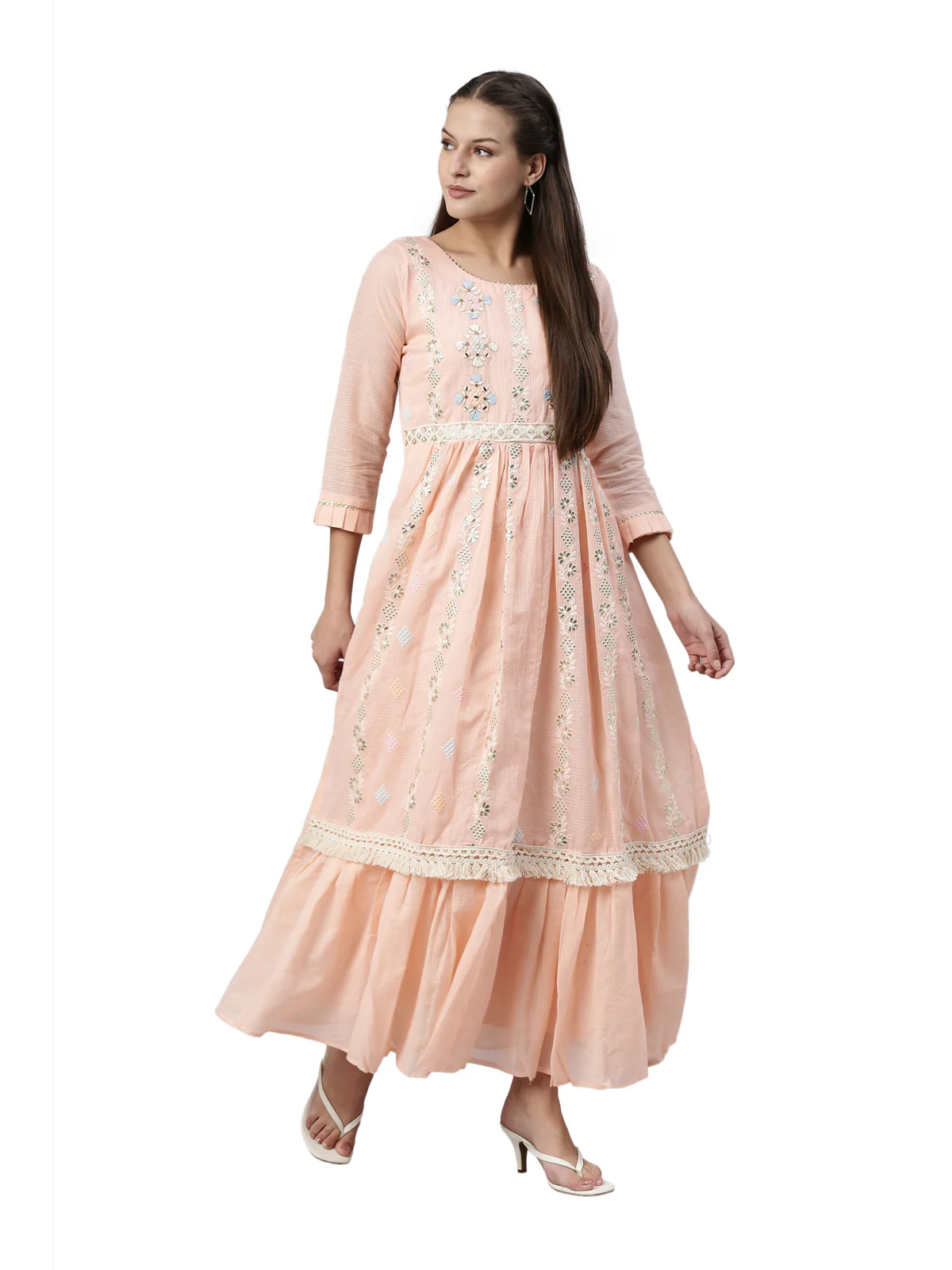 Neerus Peach Color Kota Fabric Kurta - Image 6