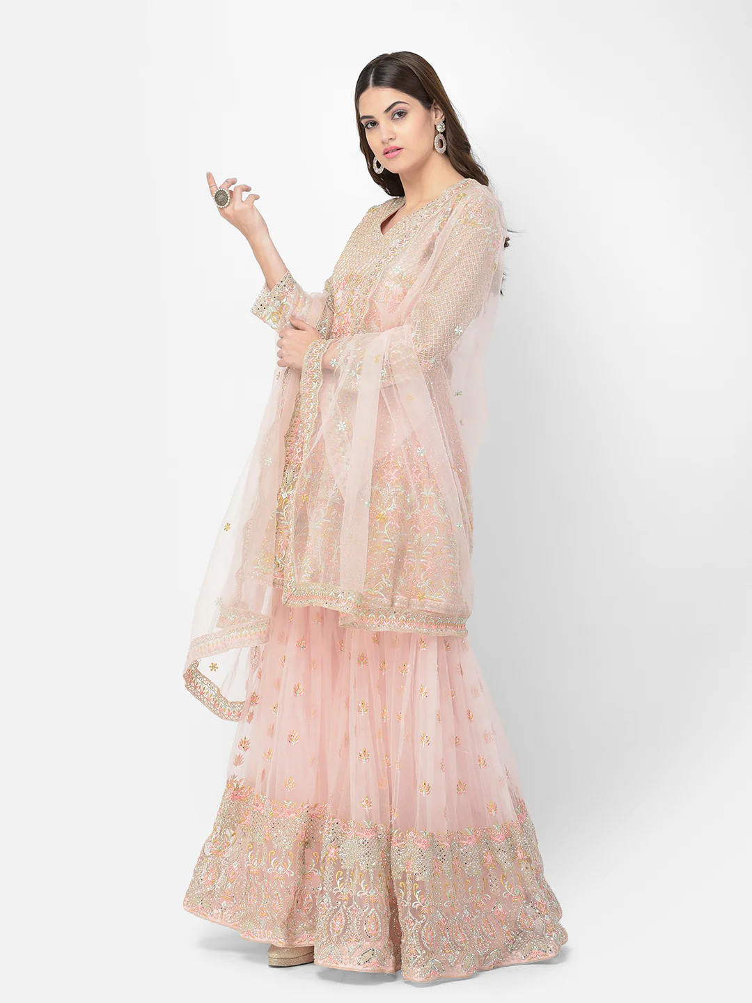 Neerus Peach Color Nett Fabric Salwar Kameez - Image 2