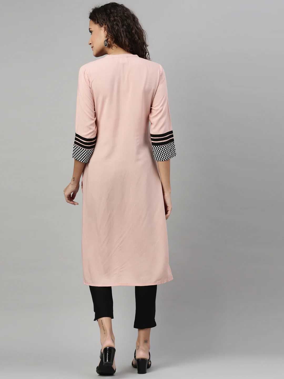 Neerus Peach Color Rayon Fabric Kurta - Image 2