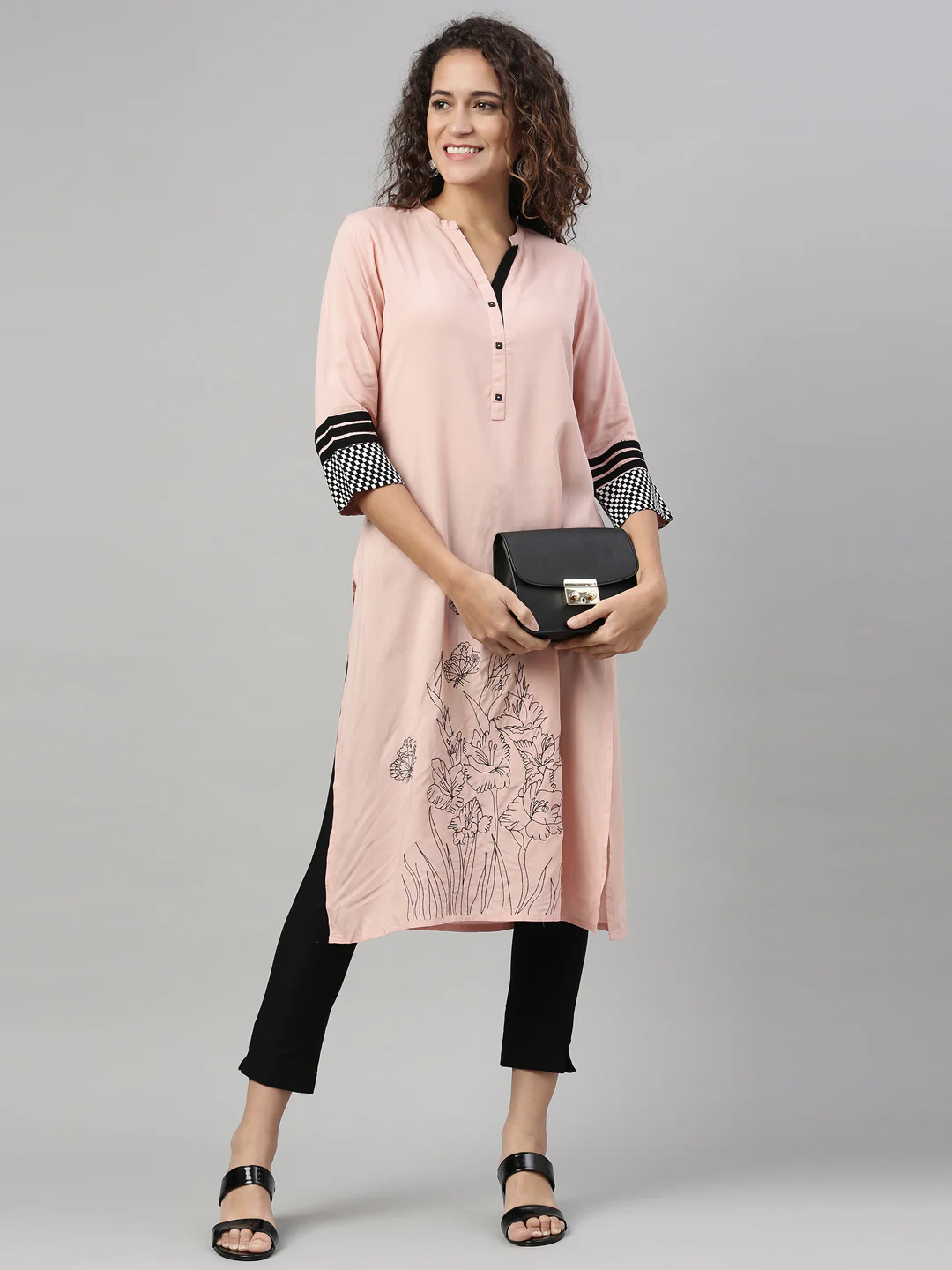 Neerus Peach Color Rayon Fabric Kurta - Image 4