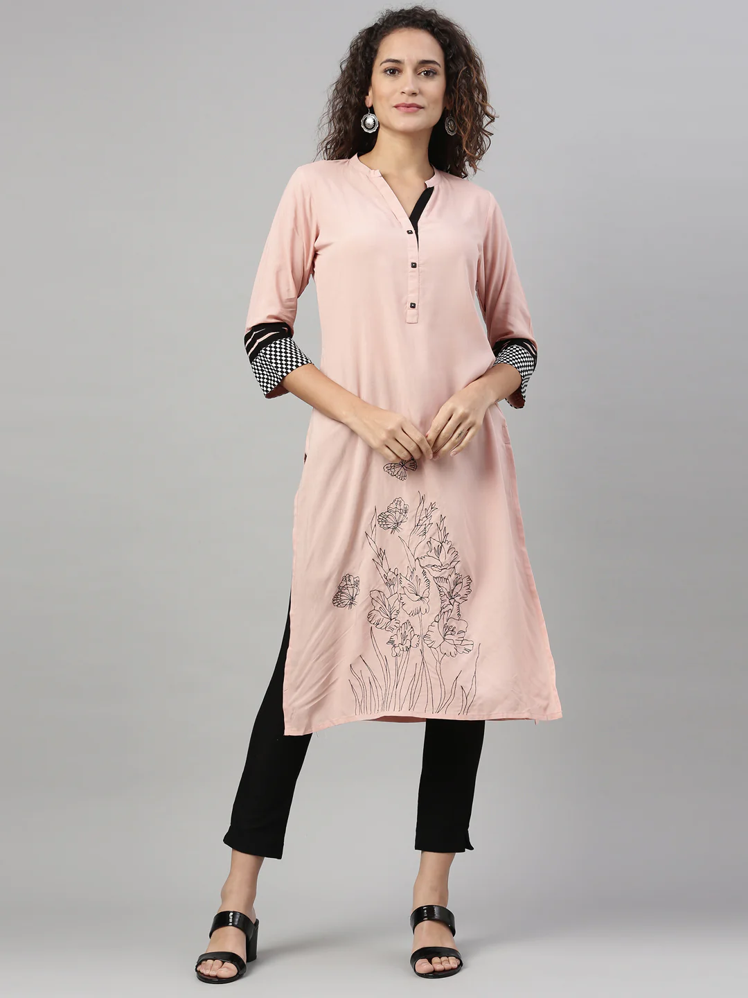 Neerus Peach Color Rayon Fabric Kurta - Image 7