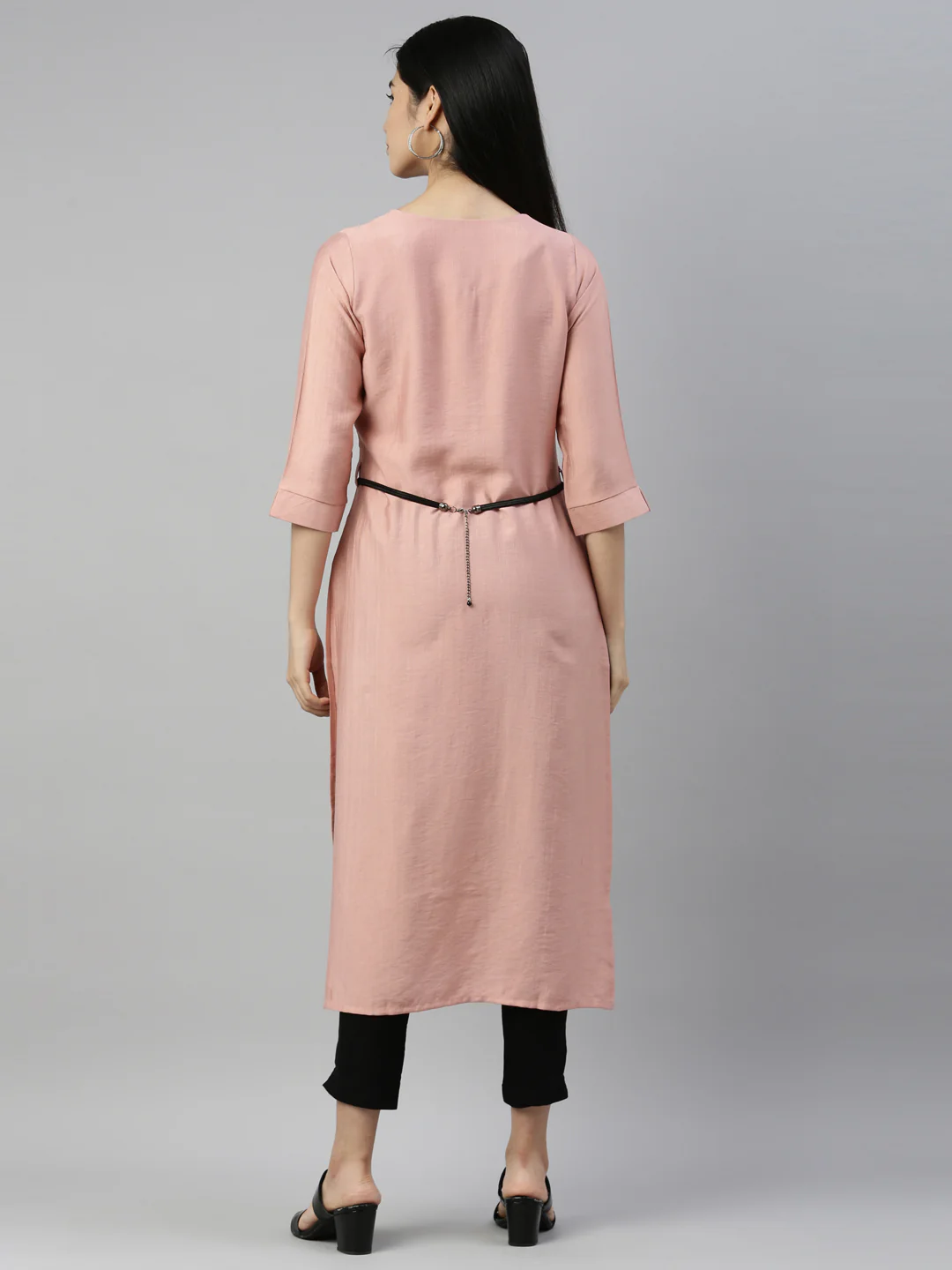 Neerus Peach Color Rayon Fabric Kurta - Image 5