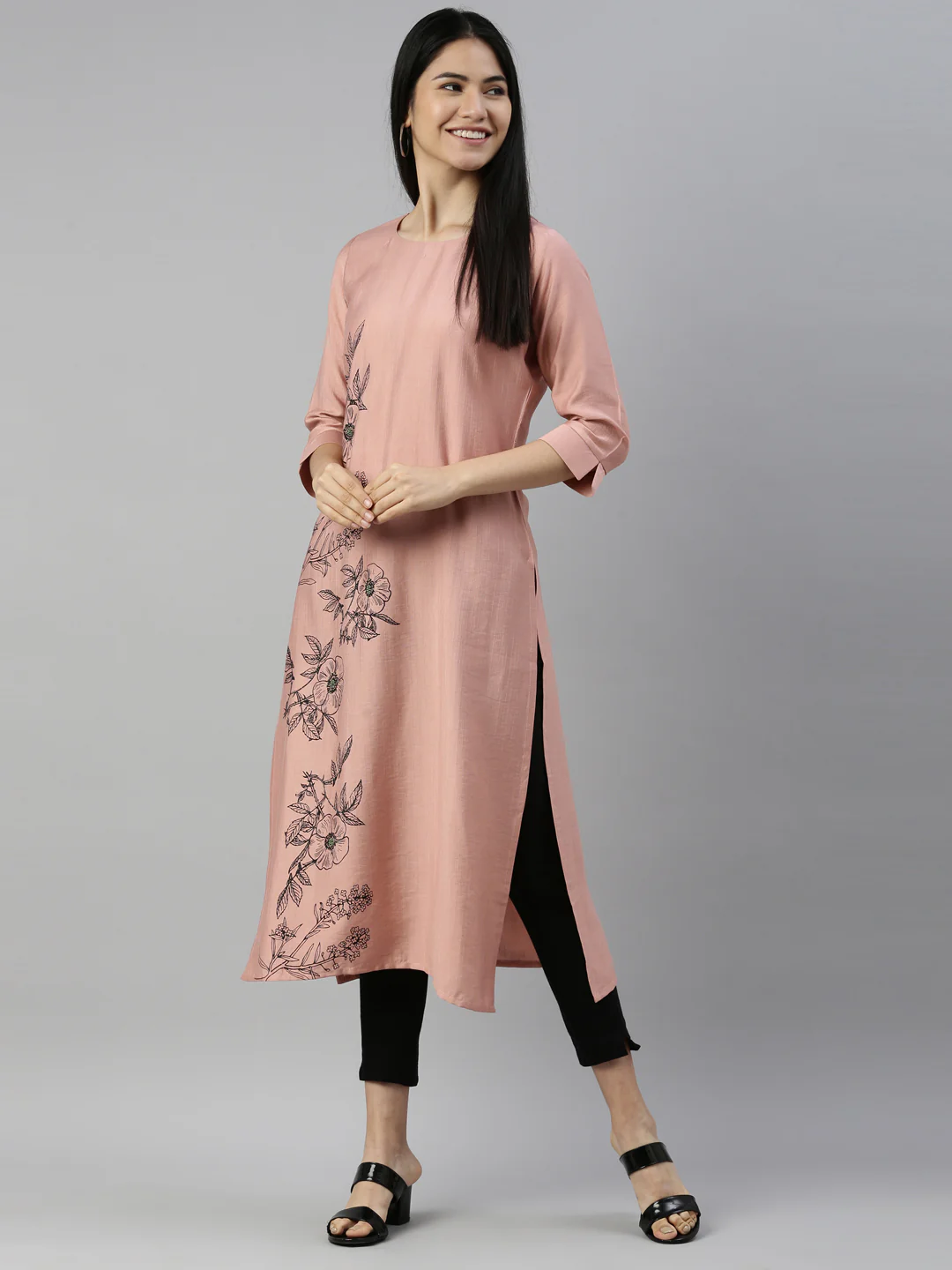 Neerus Peach Color Rayon Fabric Kurta - Image 6