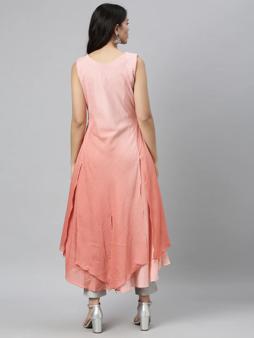 Neerus Peach Color Silk Fabric Kurta - Image 3