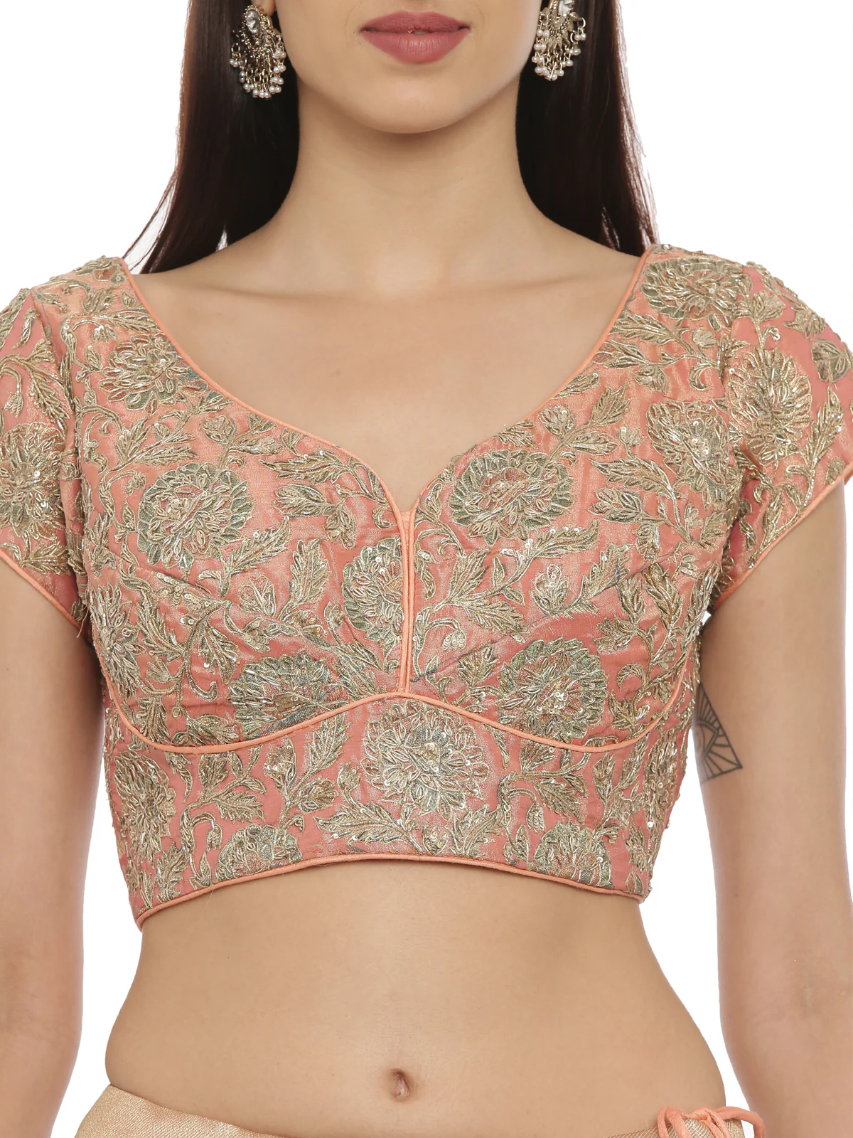 Neerus Peach Embellished Lehenga Set - Image 4