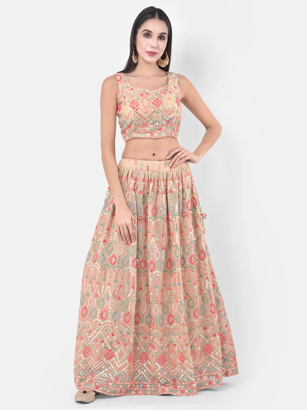 Neerus Peach Embellished Lehenga Set - Image 7