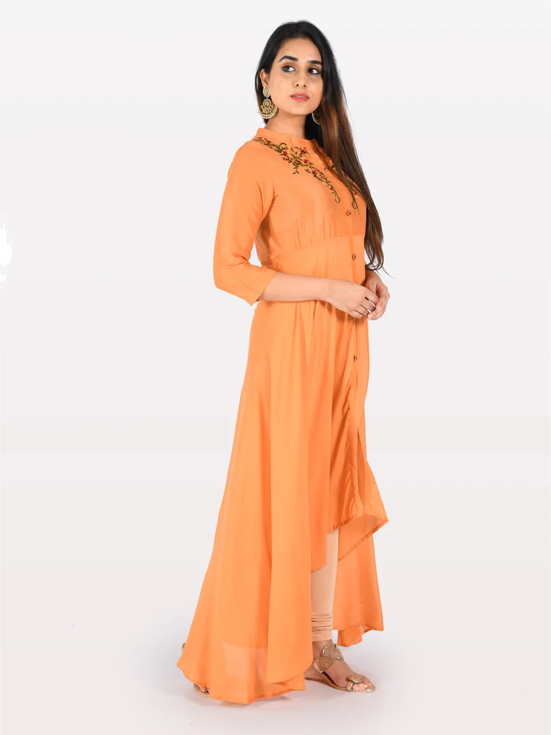 Neerus Peach Embroidered A Line Kurta - Image 2