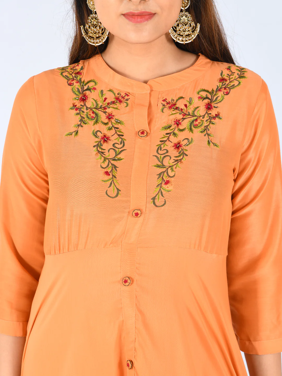 Neerus Peach Embroidered A Line Kurta - Image 5