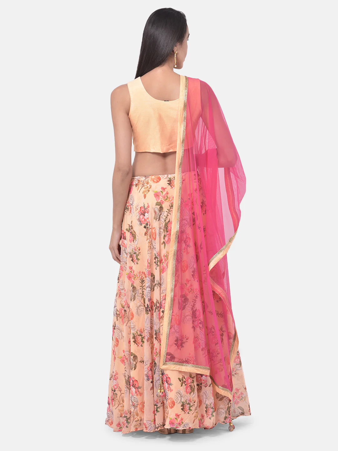 Neerus Peach Embroidered Lehenga Set - Image 3