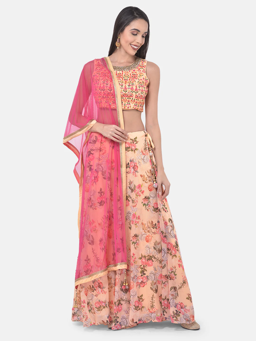 Neerus Peach Embroidered Lehenga Set - Image 9