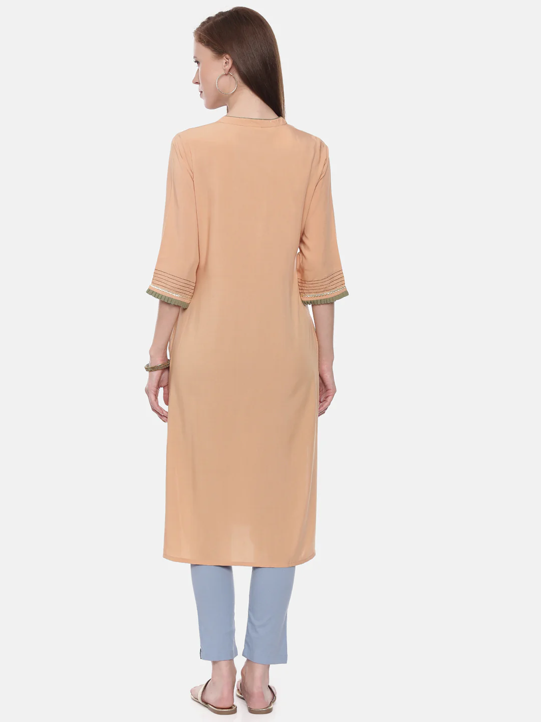 Neerus Peach Embroidered Straight Kurta - Image 5