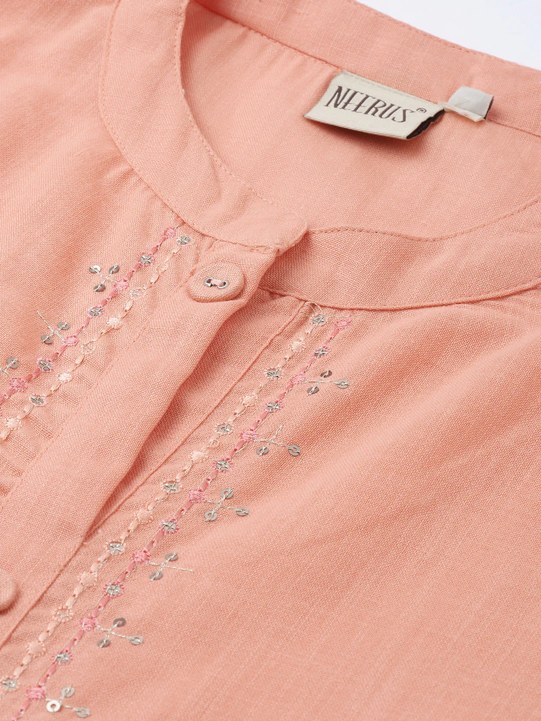 Neerus Peach Embroidered Straight Kurta - Image 2
