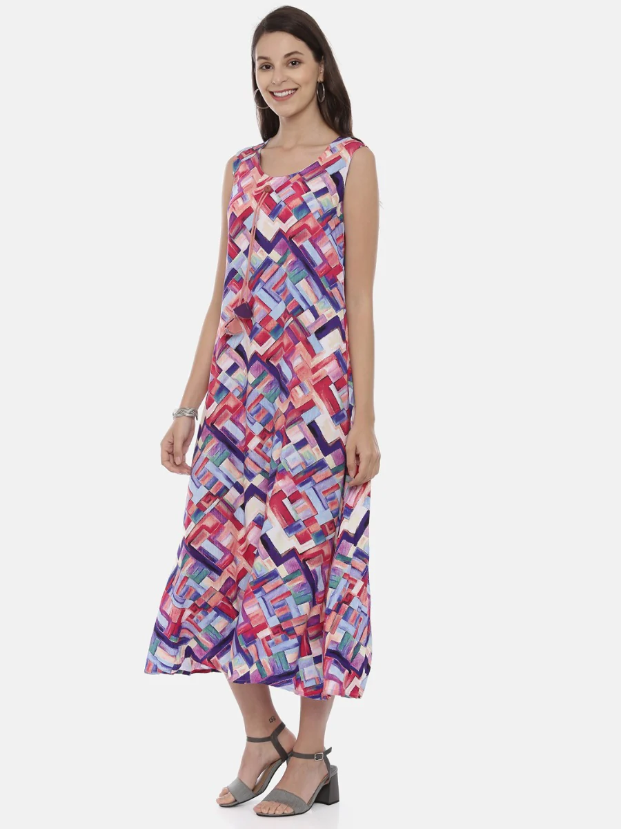 Neerus Peach Printed A Line Kurta - Image 3
