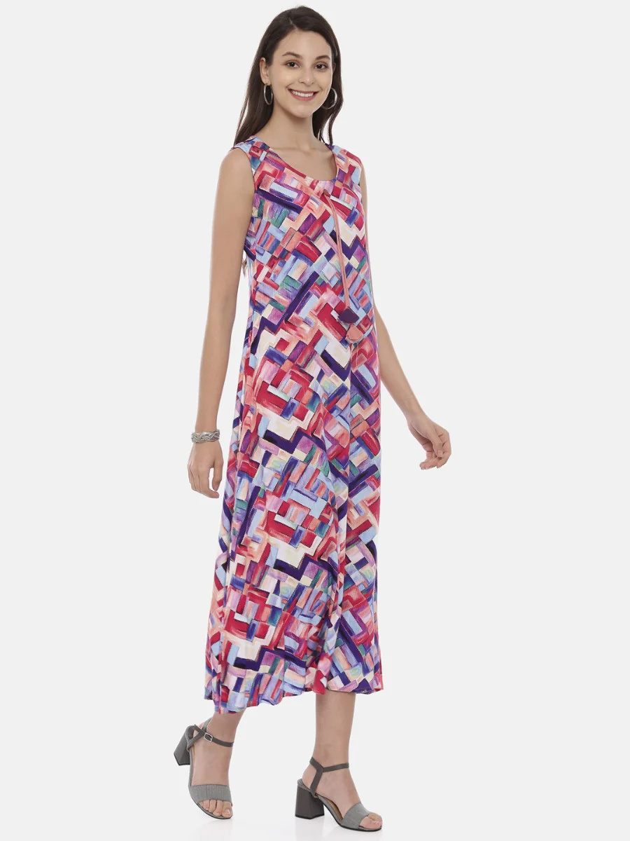 Neerus Peach Printed A Line Kurta - Image 5
