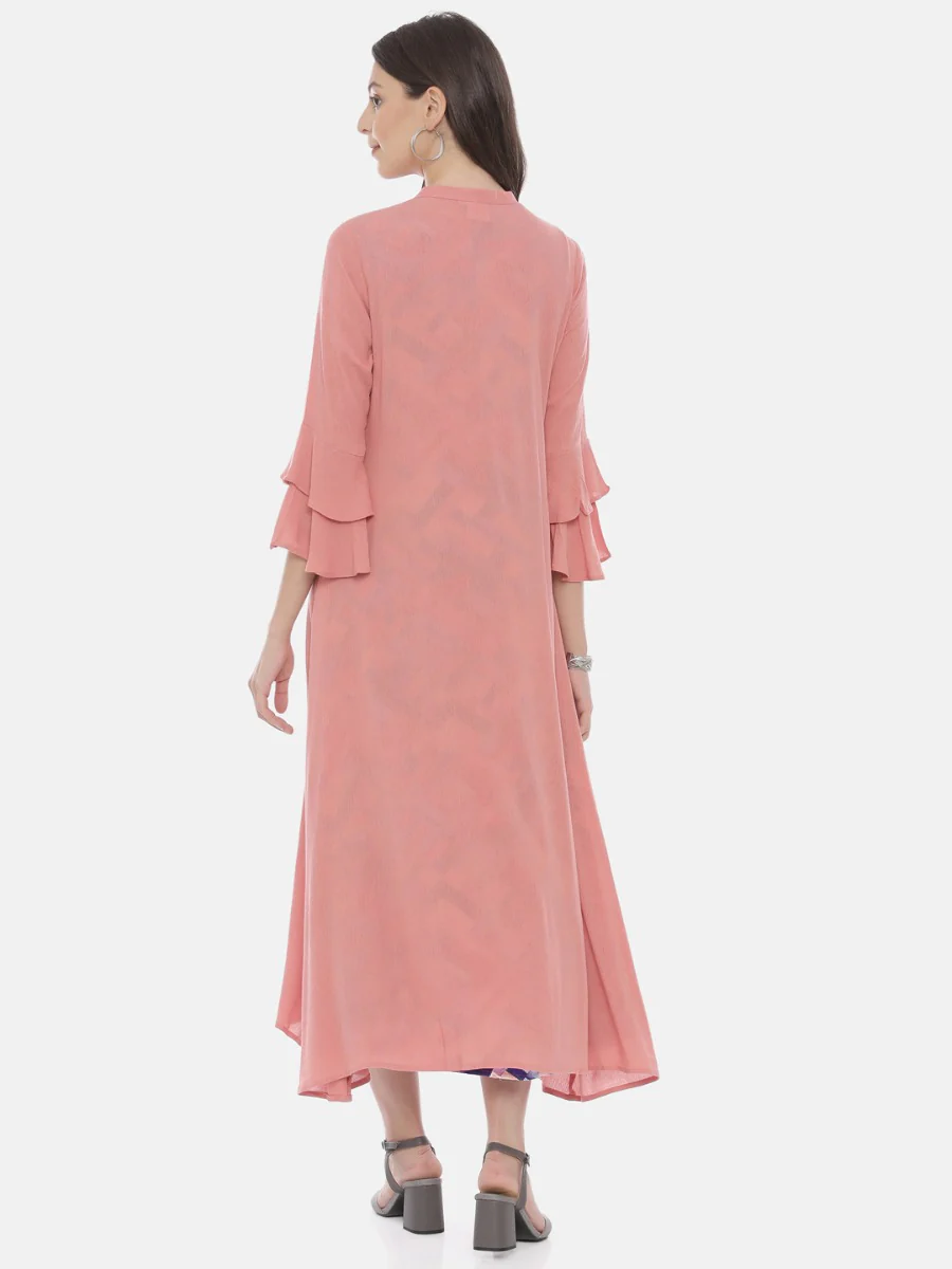 Neerus Peach Printed A Line Kurta - Image 7