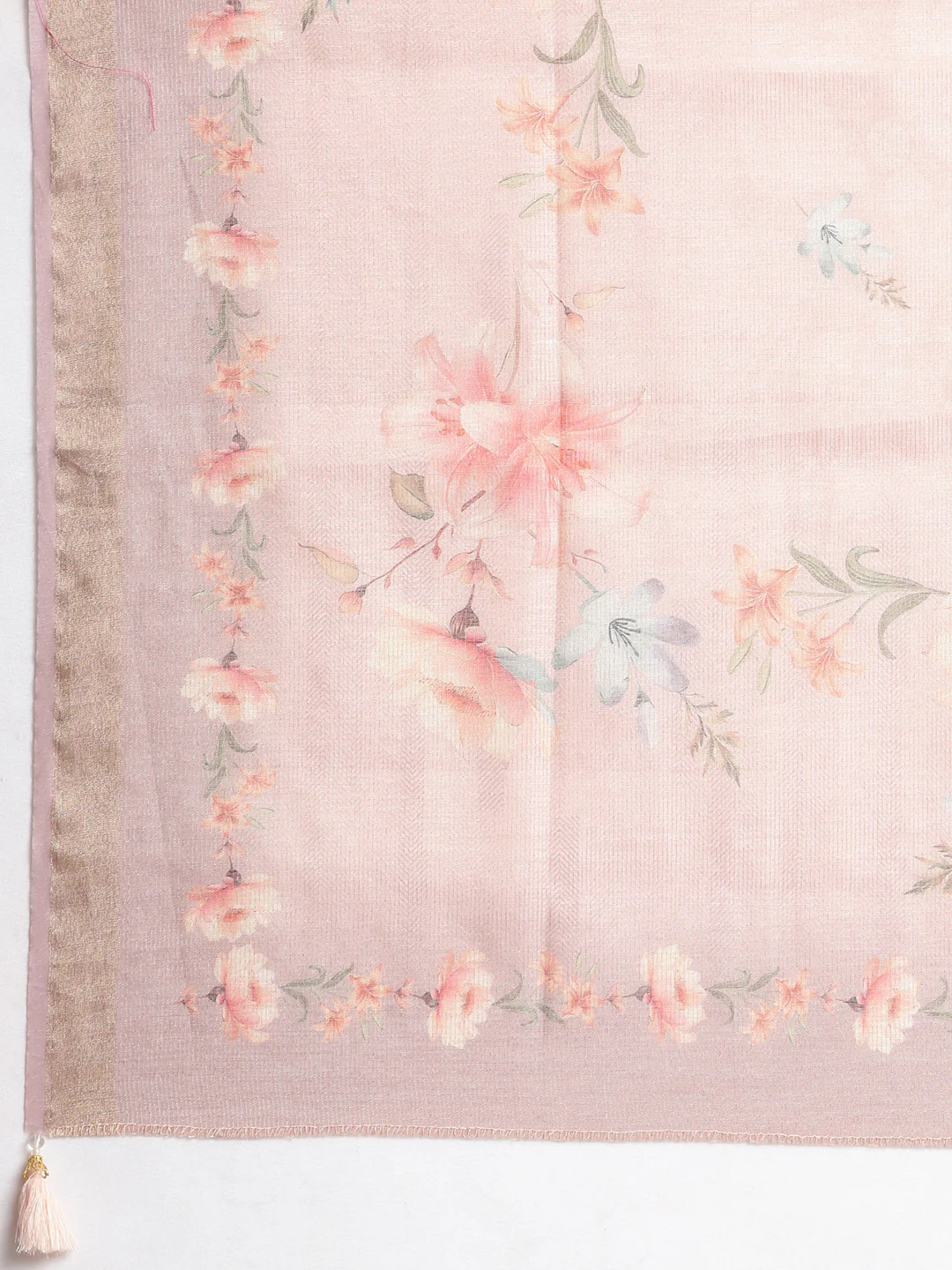 Neerus Peach Printed Straight Kurta and Trousers With Dupatta - Image 7