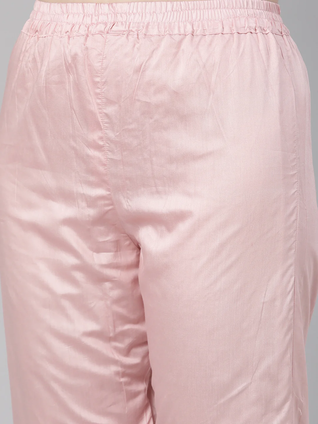Neerus Peach Regular Knee Length Embroidered Kurta Solid Trousers With Dupatta - Image 7