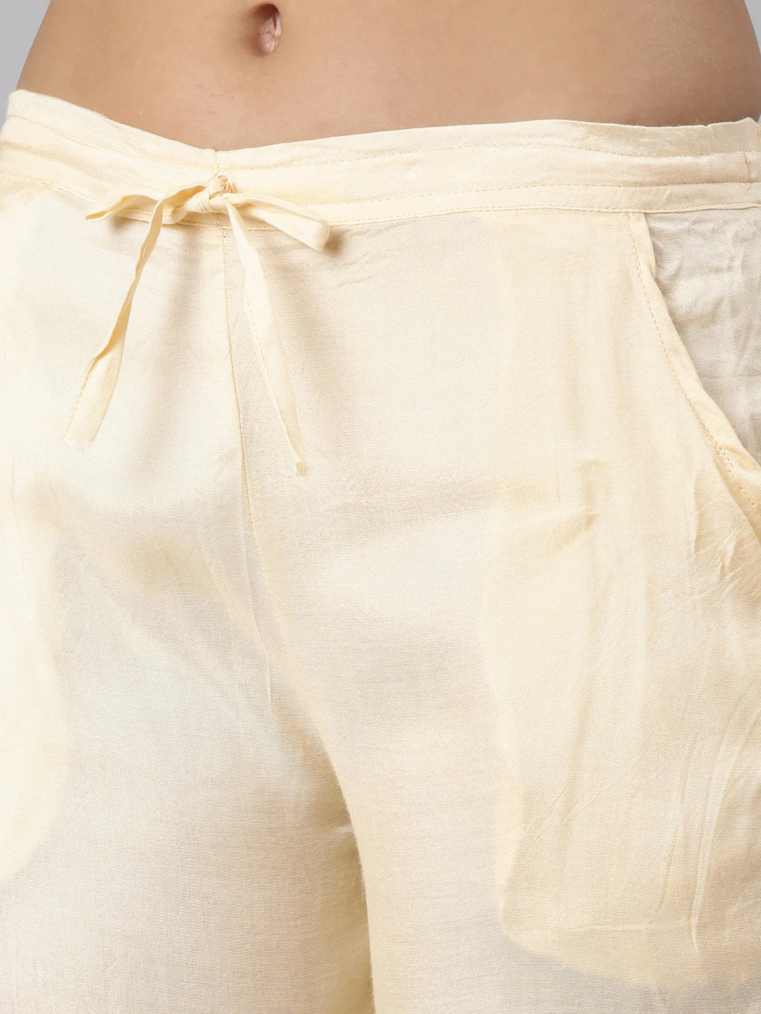 Neerus Peach Regular Straight Floral Kurta And Trousers With Dupatta - Image 6