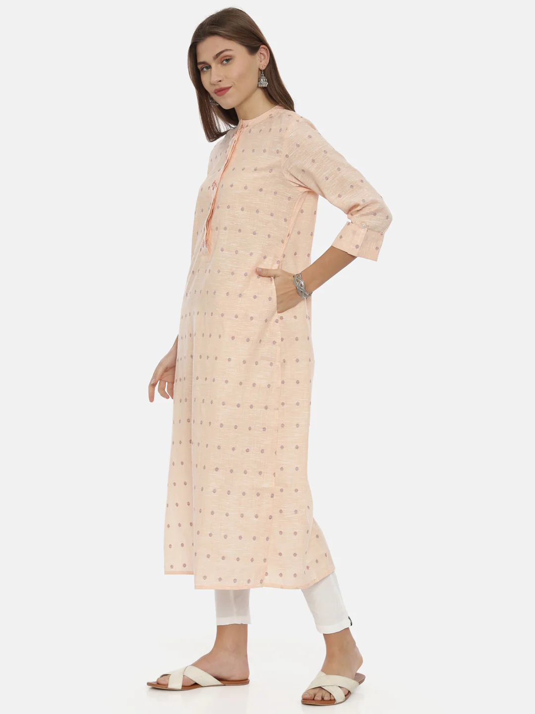 Neerus Peach Straight Kurta - Image 3