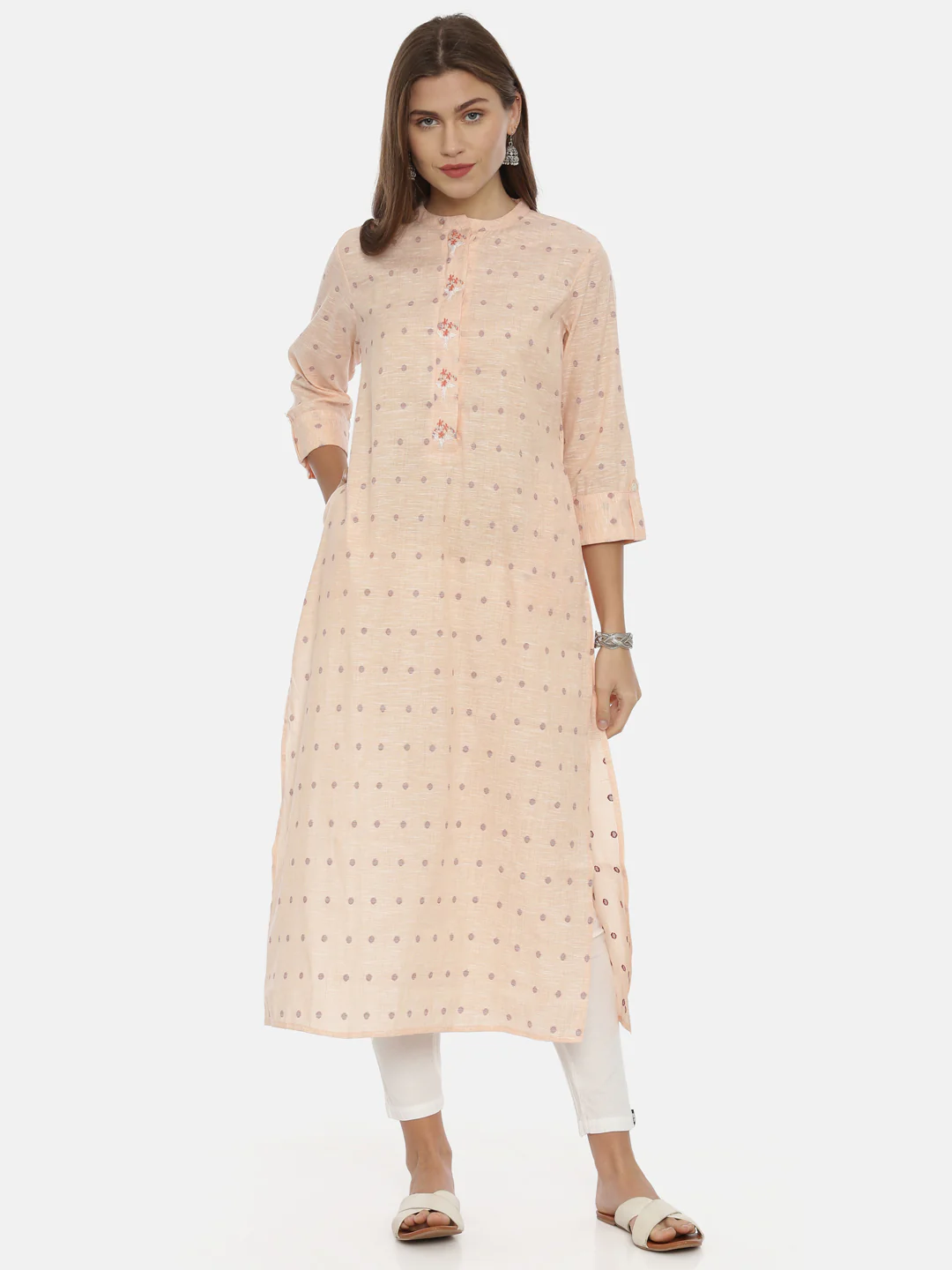 Neerus Peach Straight Kurta - Image 6