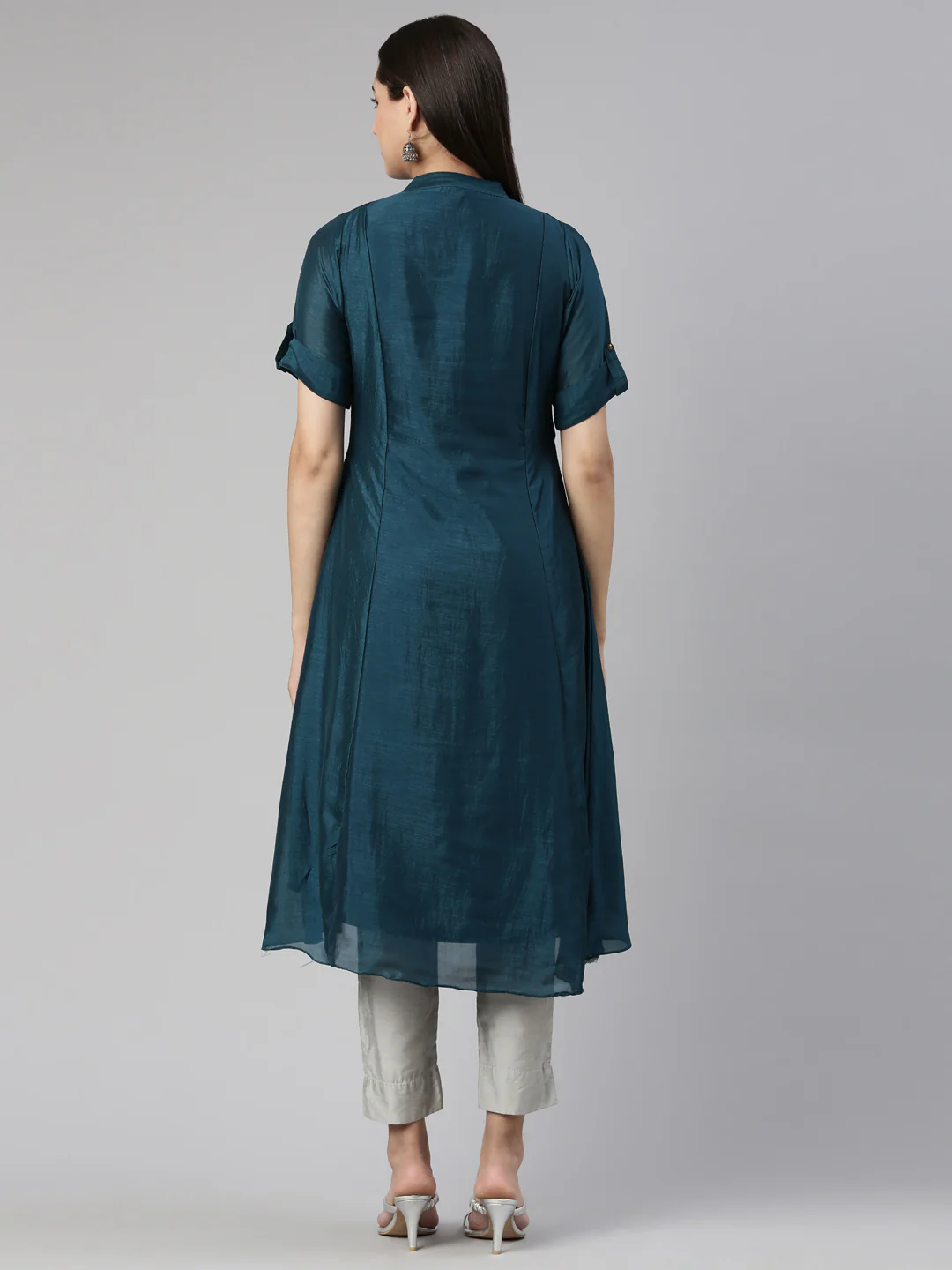 Neerus Peacock Anarkali Straight Crepe Kurta - Image 3