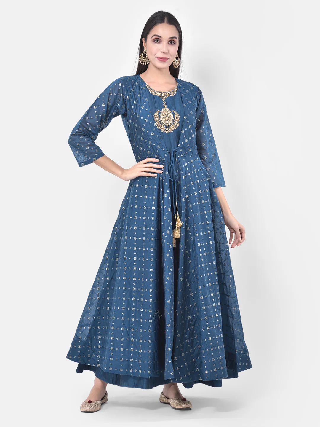 Neerus Peacock Color Chanderi Fabric Suit-Fusion - Image 2