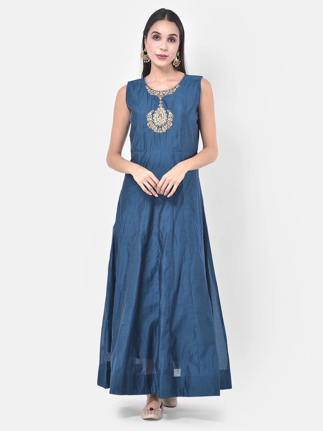 Neerus Peacock Color Chanderi Fabric Suit-Fusion - Image 6