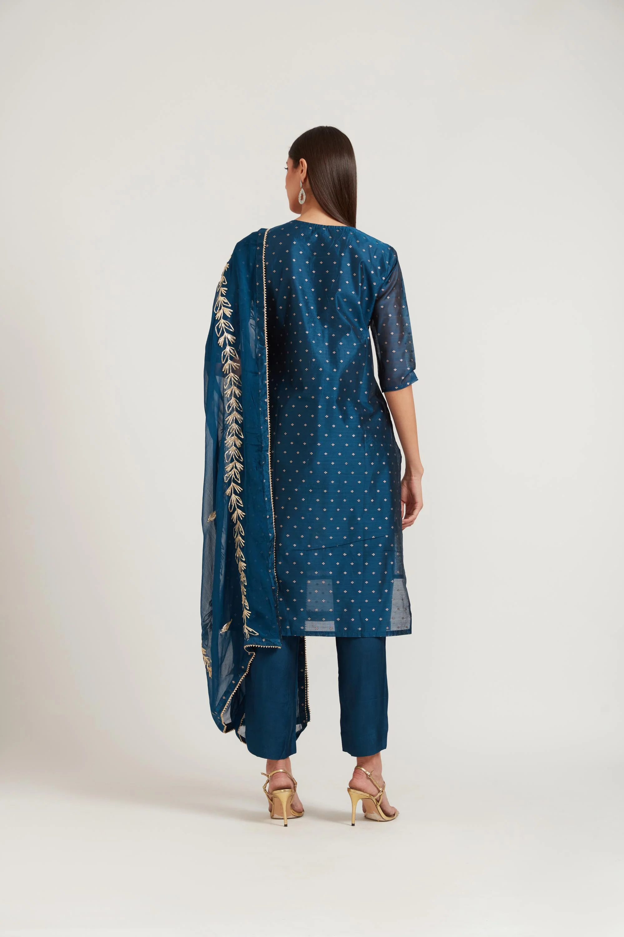 Neerus Peacock Color Chanderi Fabric Suit Set - Image 4