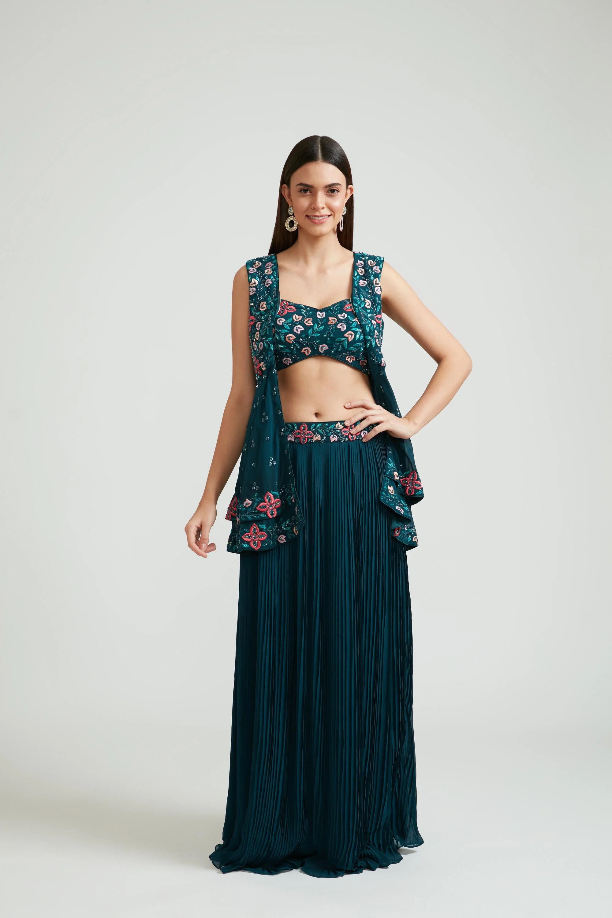 Neerus Peacock Color Georgette Fabric Clothing Set