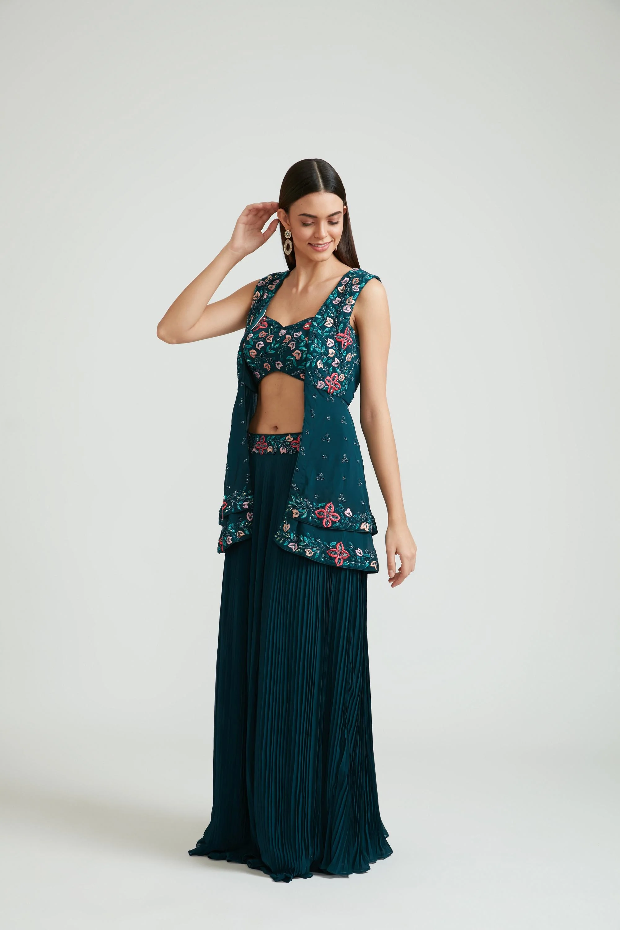 Neerus Peacock Color Georgette Fabric Clothing Set - Image 2