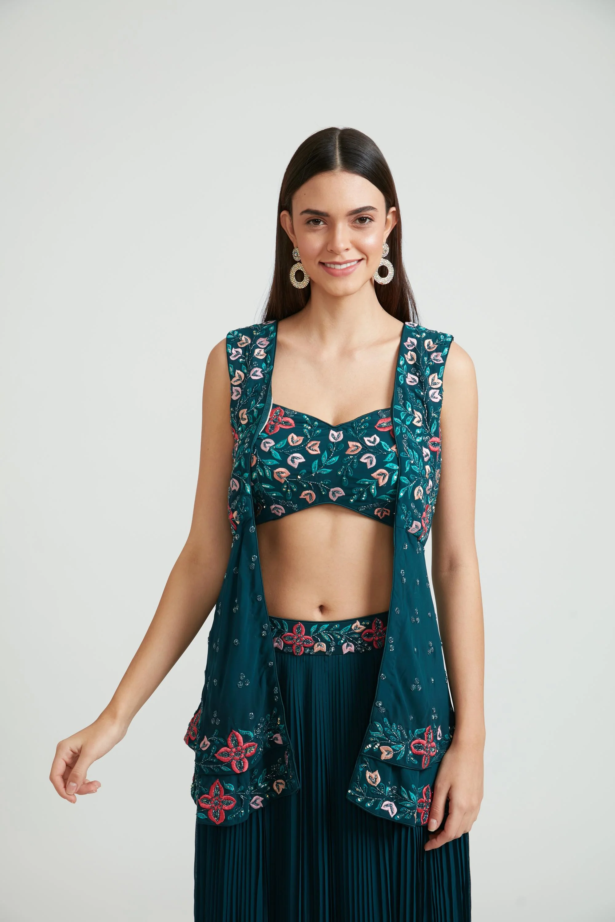 Neerus Peacock Color Georgette Fabric Clothing Set - Image 4